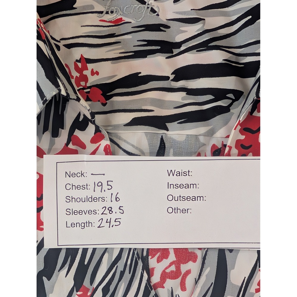 Long Sleeve Button-Up Shirt Floral Abstract Print Red White Black Size 14 - Picture 8 of 8